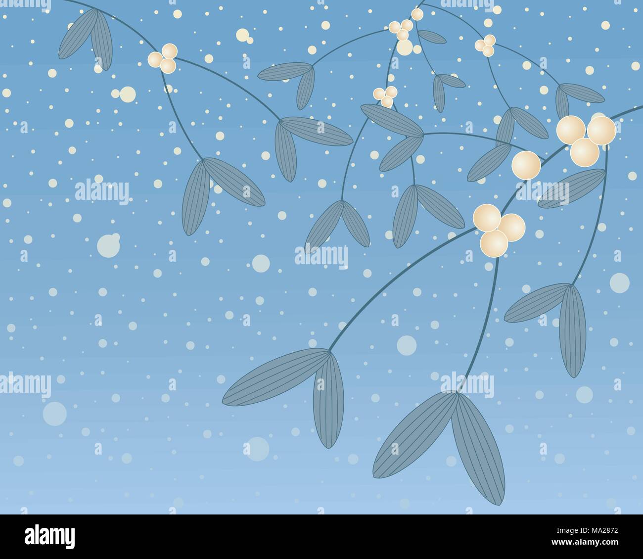 an illustration of festive mistletoe plant in abstract form with cream ...