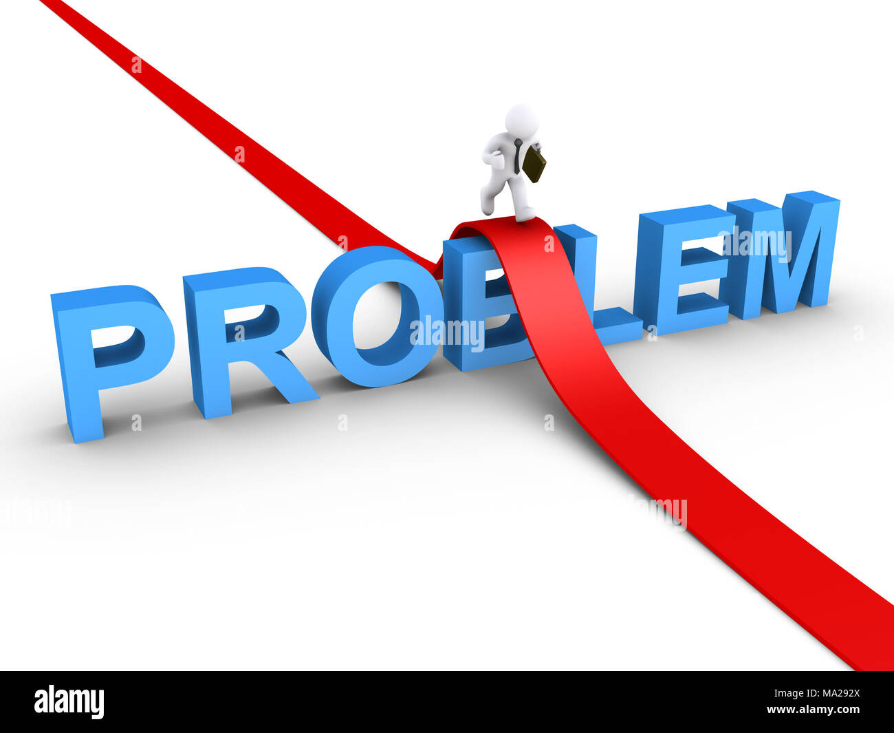3d businessman is running on path over problem word Stock Photo - Alamy