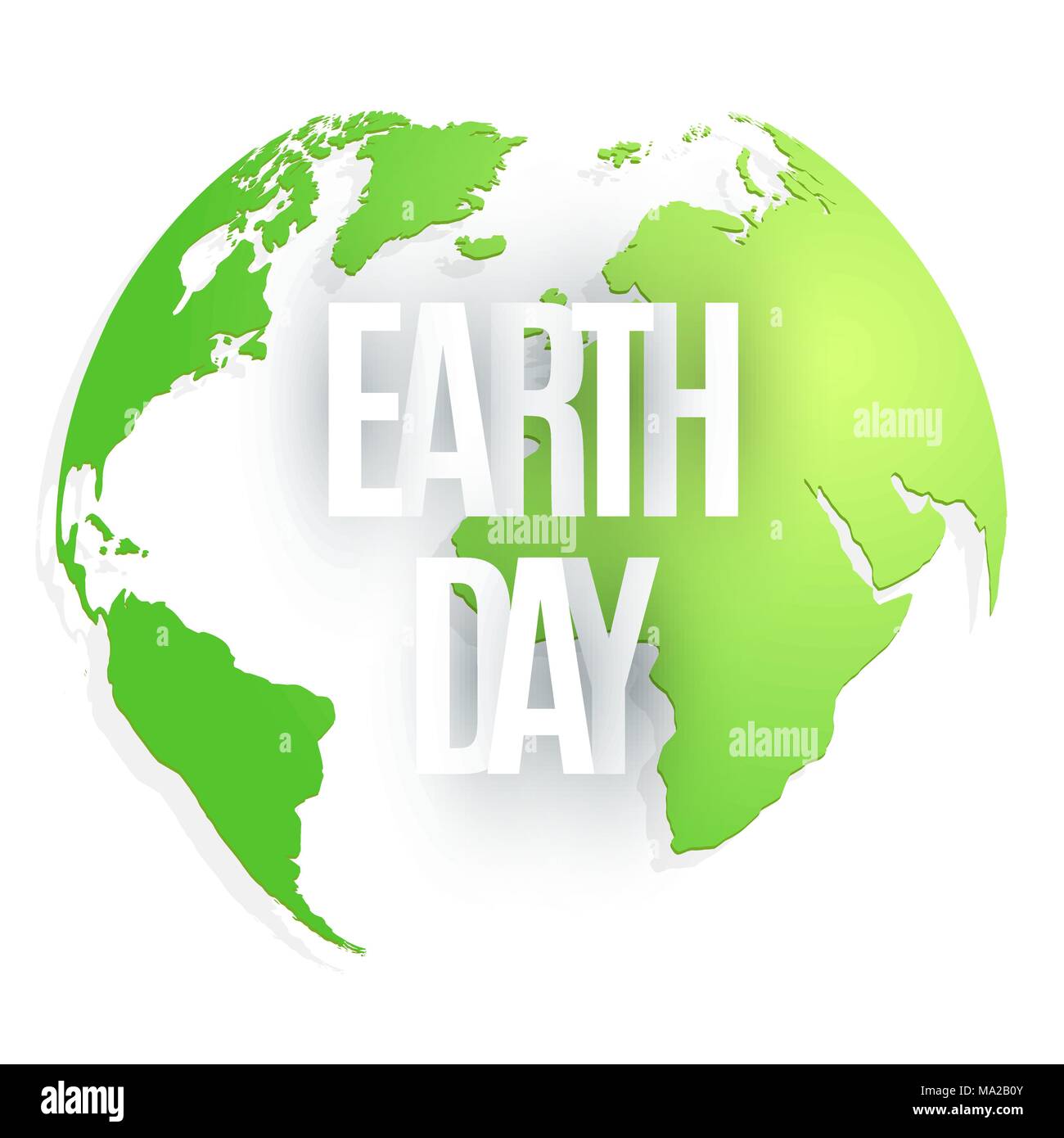 Happy Earth Day. 22 April. Abstract green planet on white background. Text from paper letters. Map of the planet earth. Ecological holiday. Vector ill Stock Vector