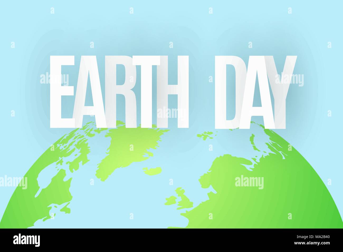 Earth Day. 22 April. Abstract green planet on blue background. Text from paper letters. Map of the planet earth. Ecological holiday. Vector illustrati Stock Vector