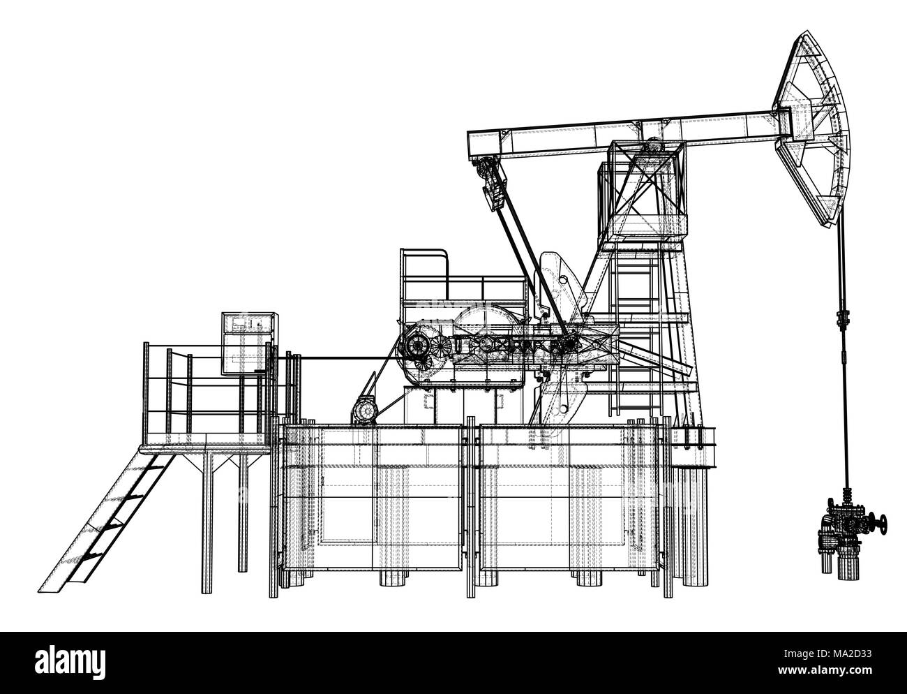 Oil pump jack in wireframe style. 3d illustration Stock Photo Alamy