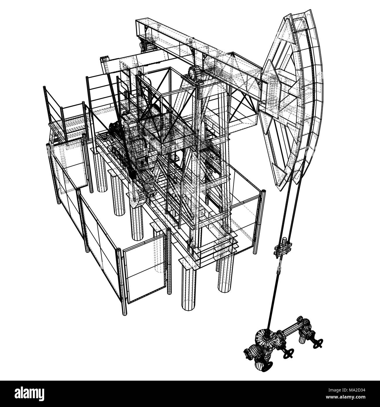 Oil pump jack in wireframe style. 3d illustration Stock Photo Alamy