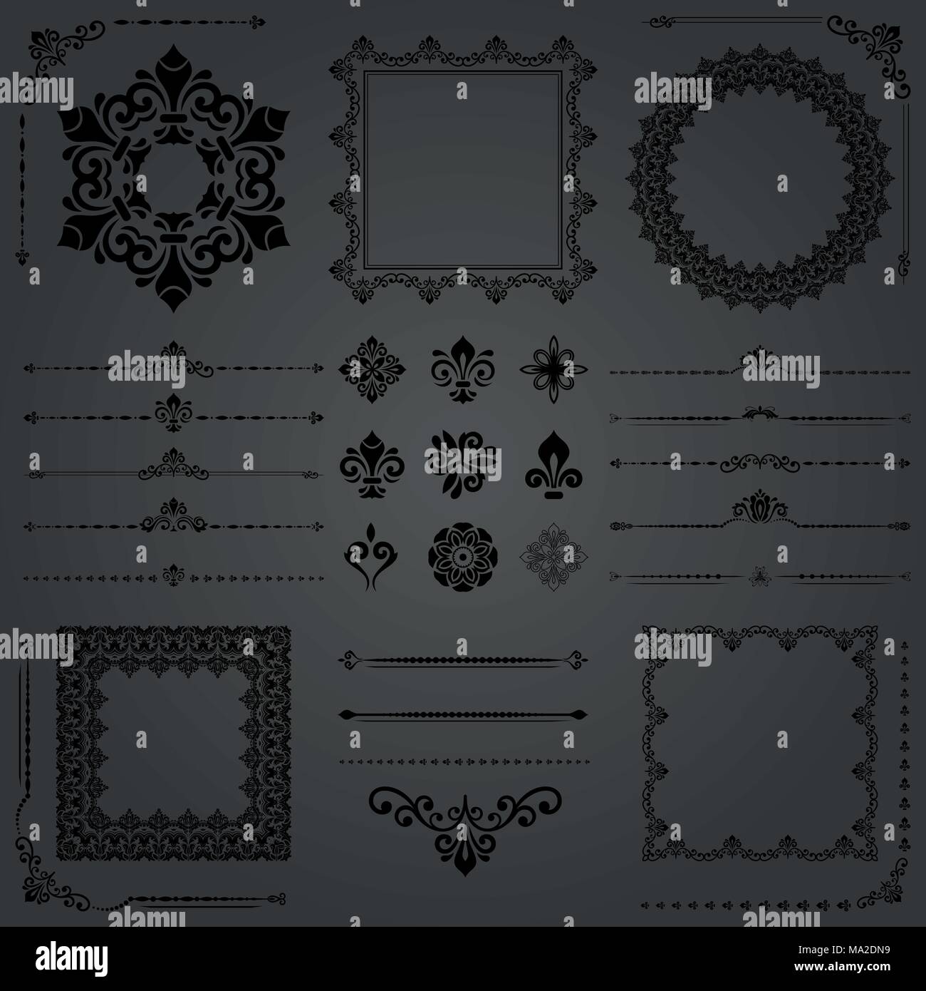 Vintage Set of Vector Horizontal, Square and Round Elements Stock ...