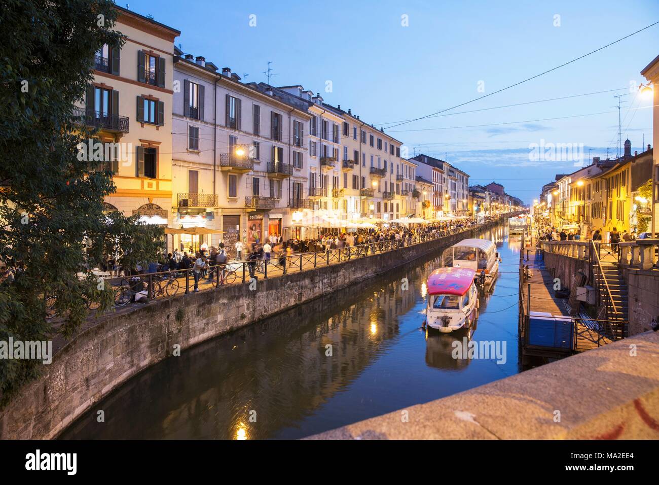 Eveing atmosphere at the Naviglio Grande, Ripa di Porta Ticinese, Milan  Stock Photo - Alamy