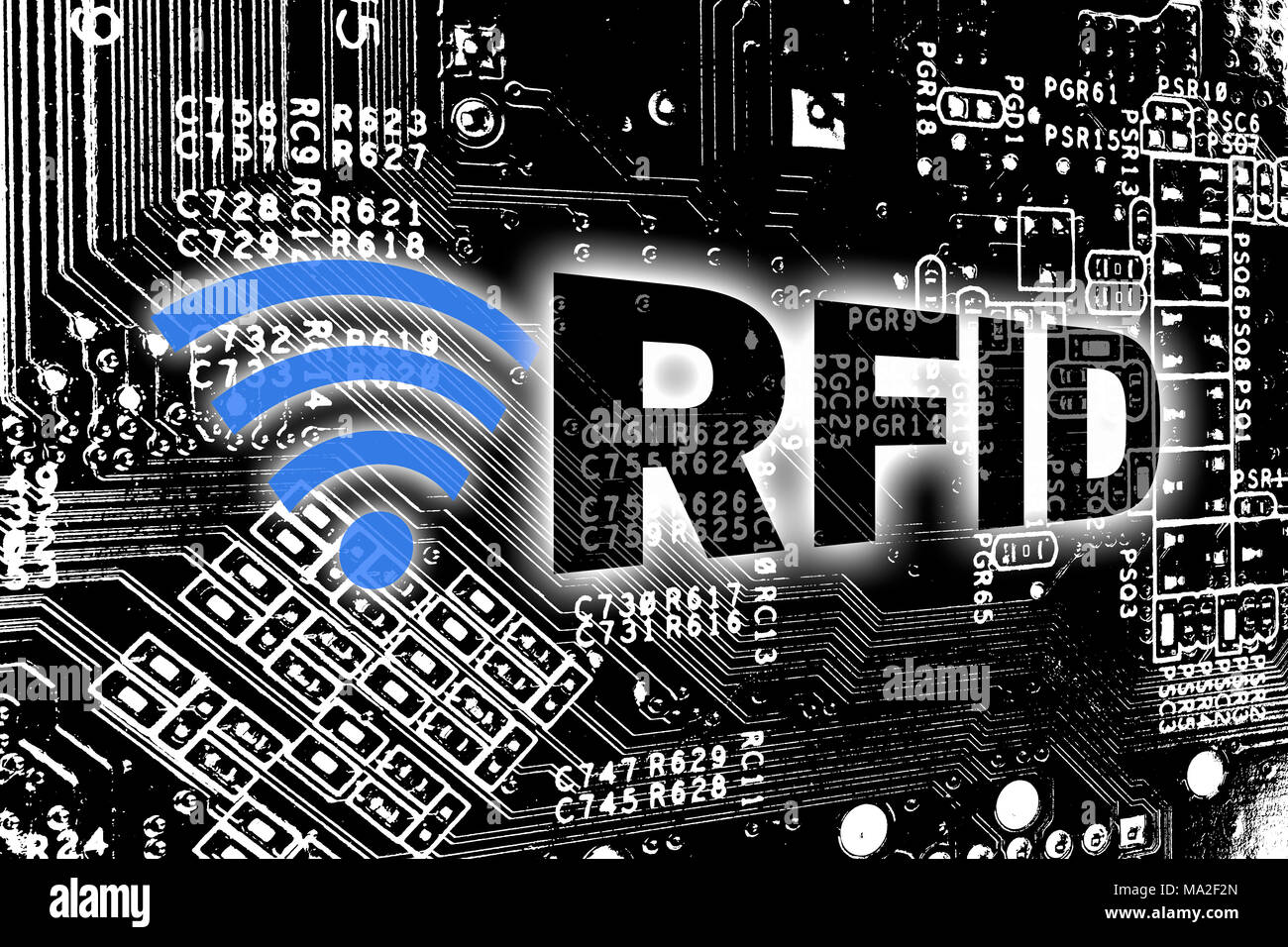 RFID with circuit board concept background. Stock Photo