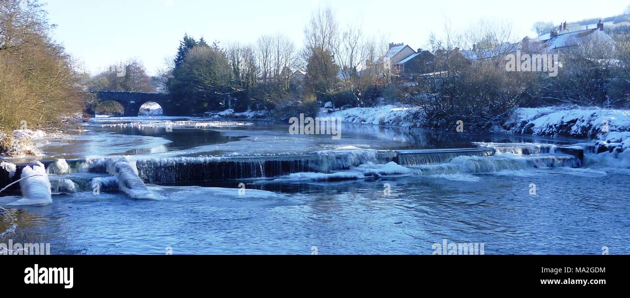 A very cold time the river was frozen.  It is a fast river too. Stock Photo