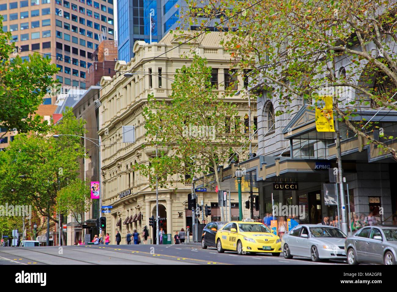 Victorian buildings on Bourke Street, Melbourne, Australia Stock Photo
