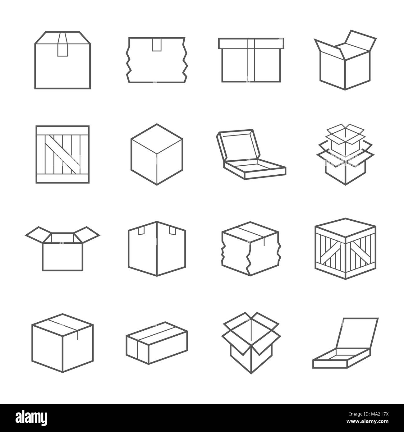 Box signs. Various boxes containers and boxes. line Icon set. Vector illustration. Editable Stroke Stock Vector