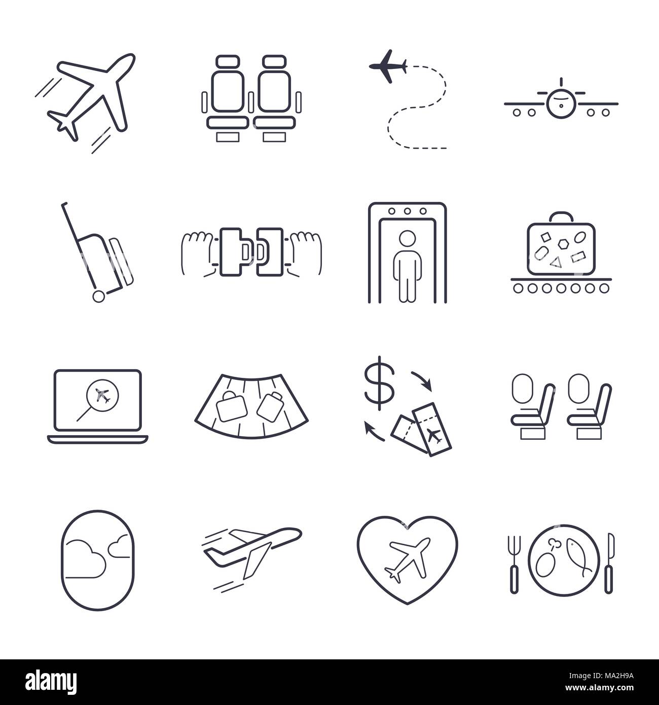 Airport icon set, airport management icons, aerial transportation icons ...