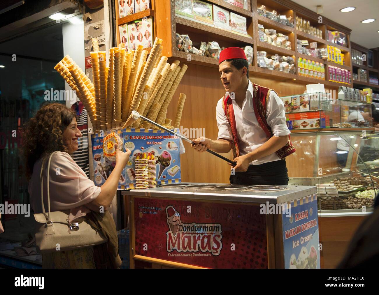 A typical ice cream stand in Istanbul Stock Photo