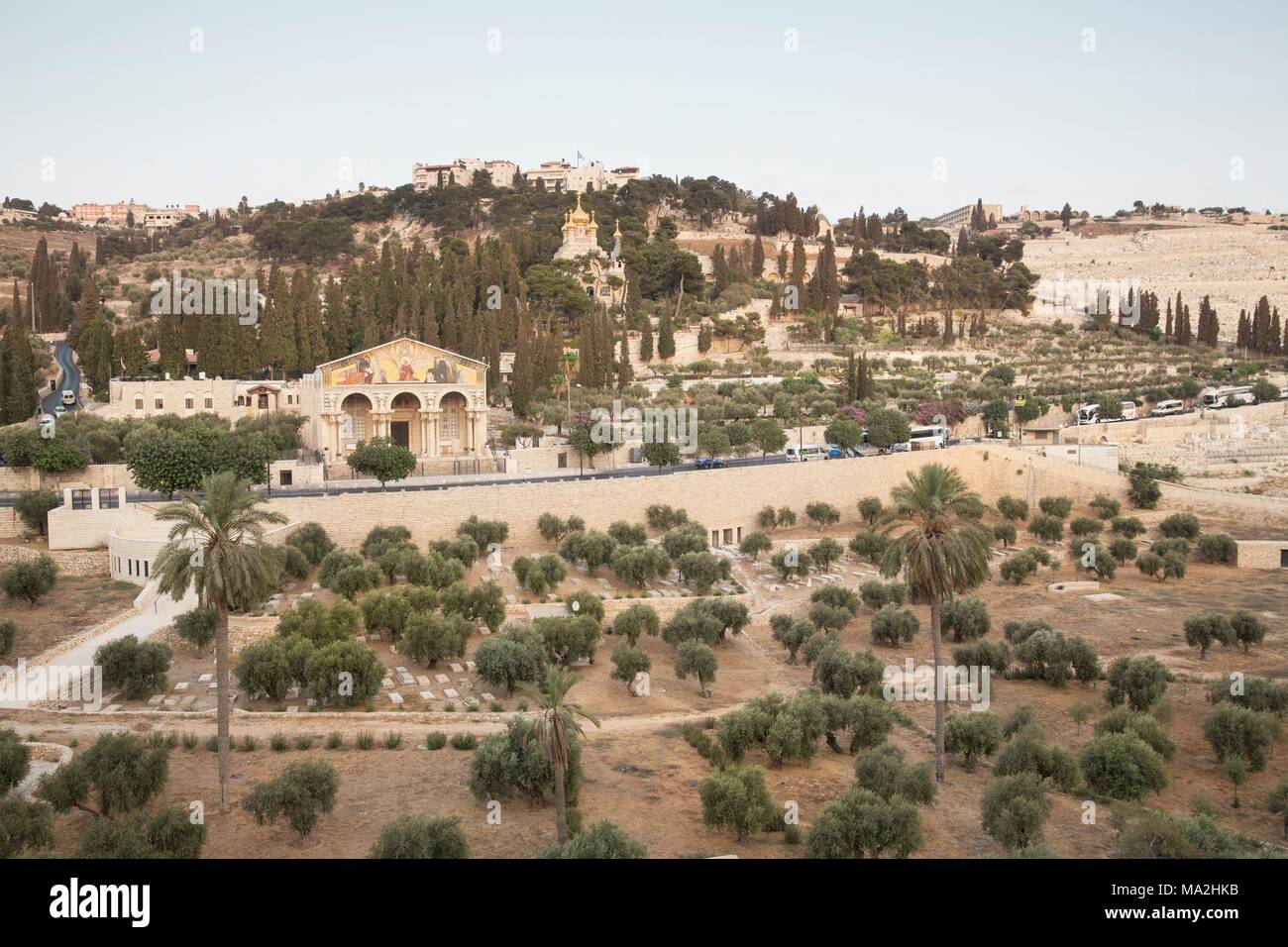 A view of the Mount of Olives with the Church of All Nations, Jerusalem, Israel Stock Photo