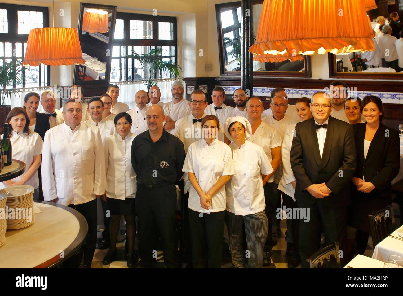 The team of the restaurant '7 Portes', Barcelona, Spain Stock Photo