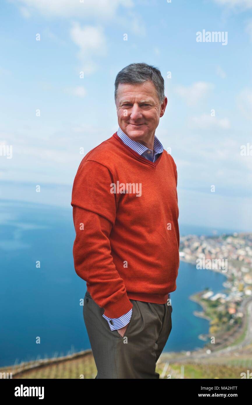 Wine grower Luc Massy at Lake Geneva, Switzerland Stock Photo