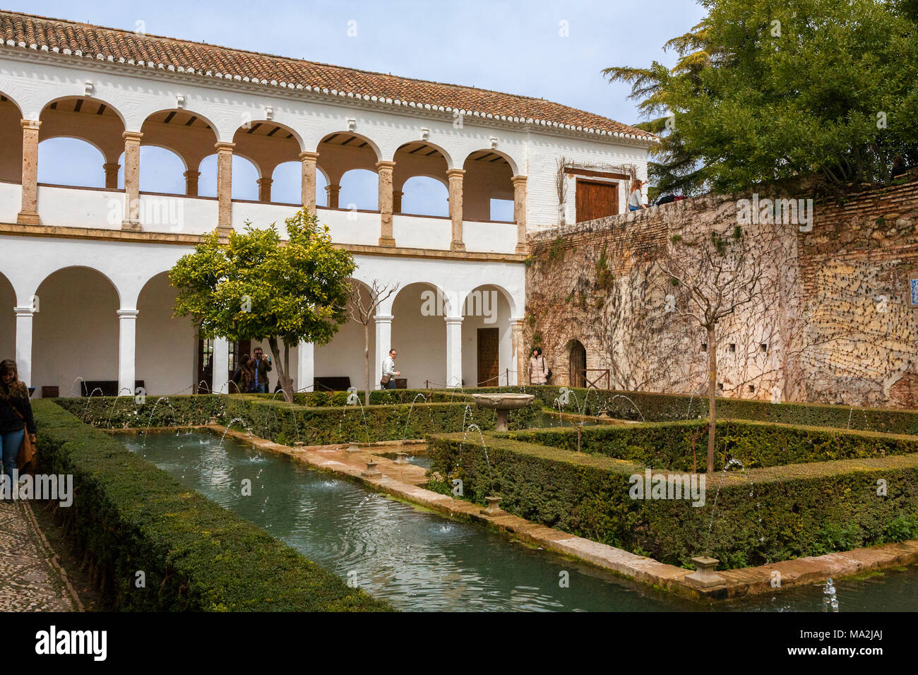 The Patio de los Cipreses, Palacio del Generalife, La Alhambra, Granada, Andalusia, Spain Stock Photo
