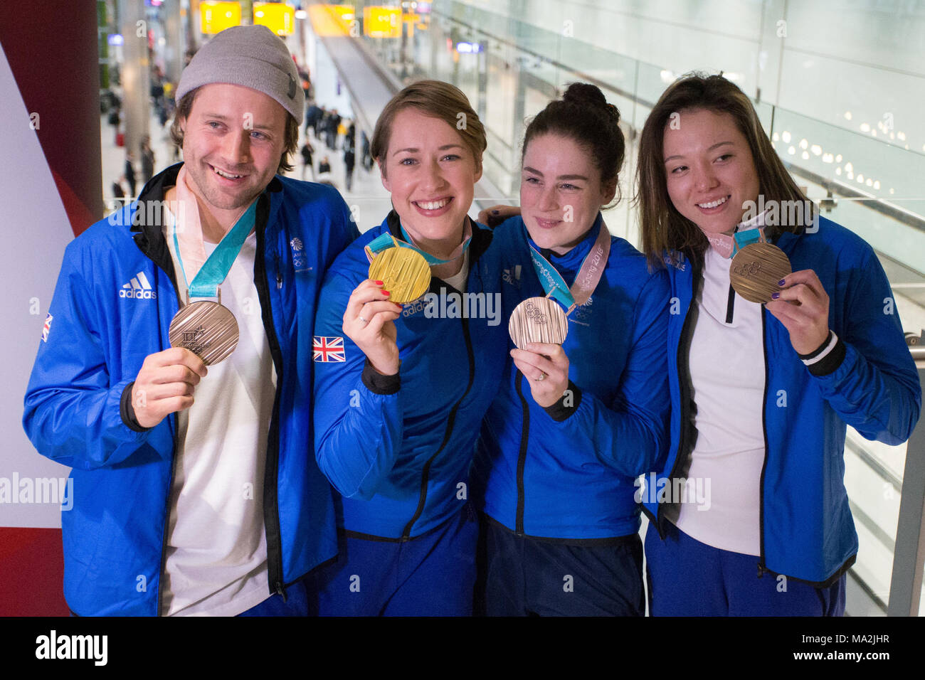 The British Olympic Association (BOA) welcome athletes home from the PyeongChang 2018 Olympic Winter Games in Korea.  Featuring: Billy Morgan, Lizzy Yarnold, Laura Deas, Izzy Atkin Where: London, England, United Kingdom When: 26 Feb 2018 Credit: Wheatley/WENN Stock Photo