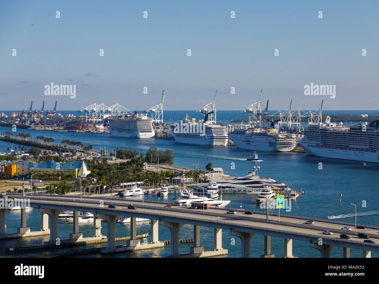 Four Luxury Cruise Ships Docked in Port of Miami Stock Photo - Alamy