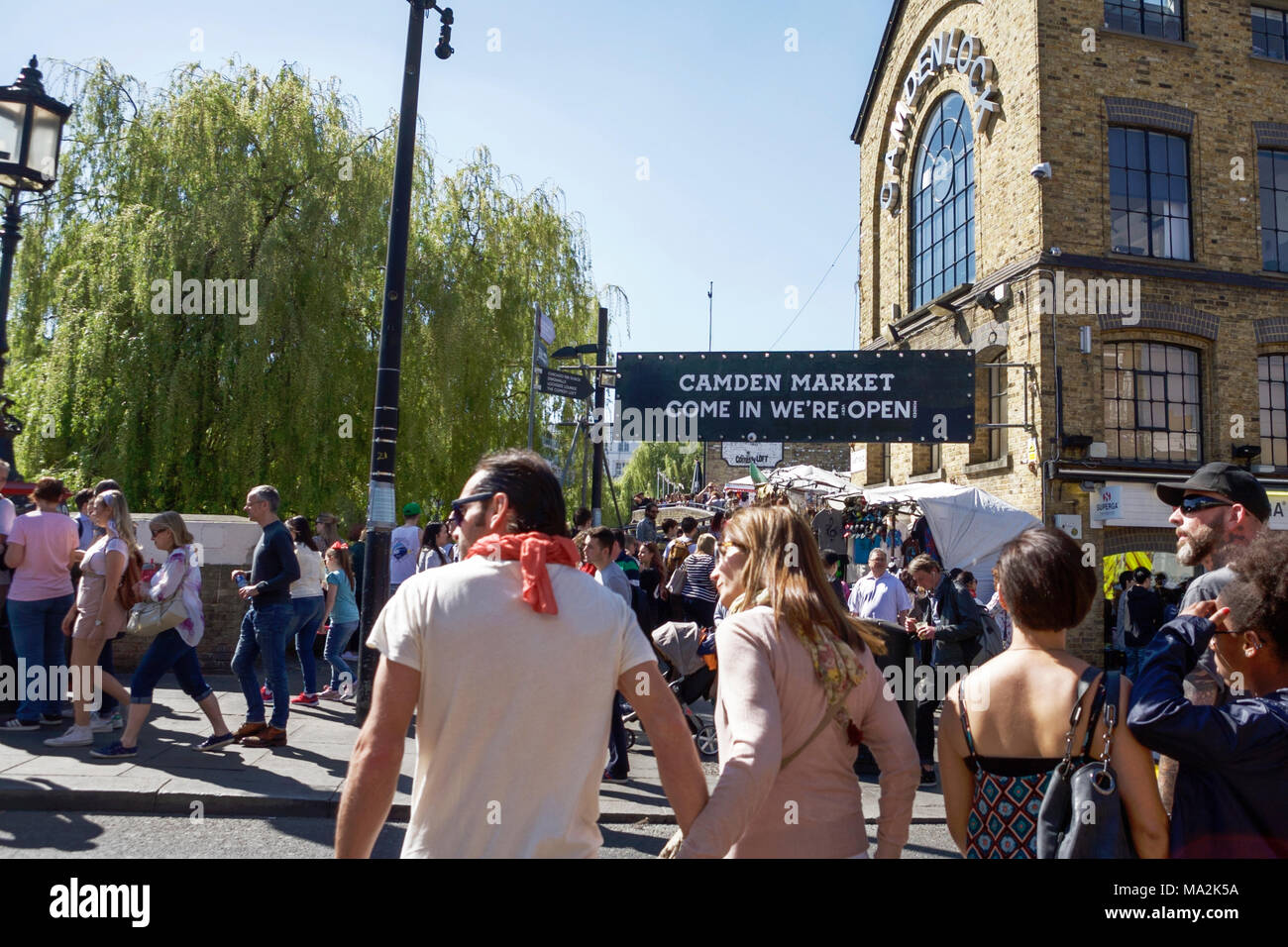 Camden Lock Market, Camden London UK. Tourists visiting London Camden Market. London tourism. Stock Photo