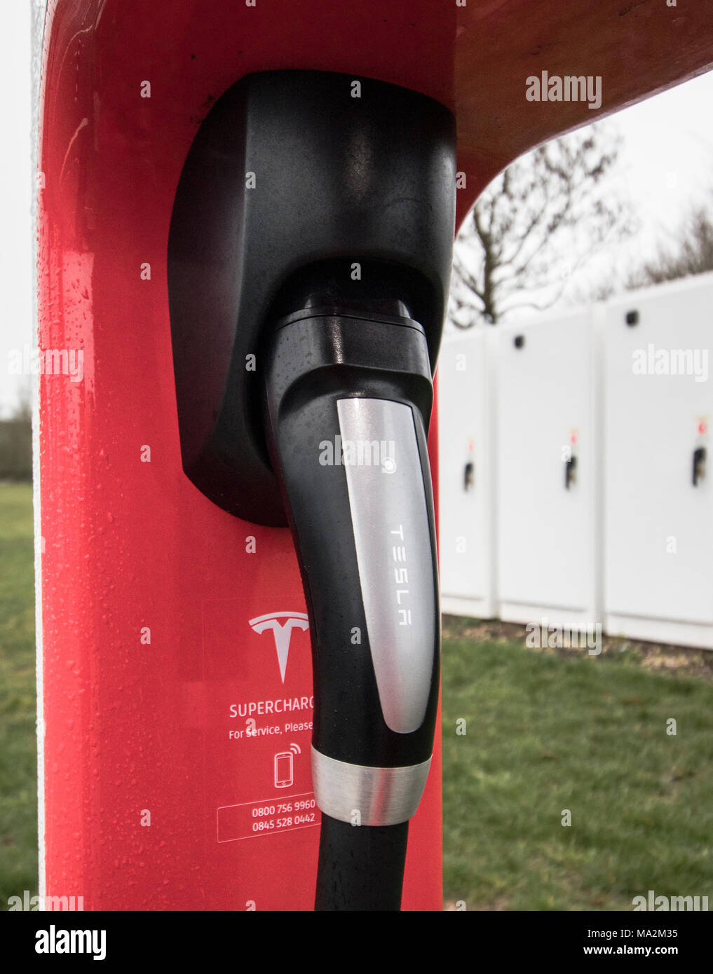 Electric car recharging points at Warwick Service Station on the M40