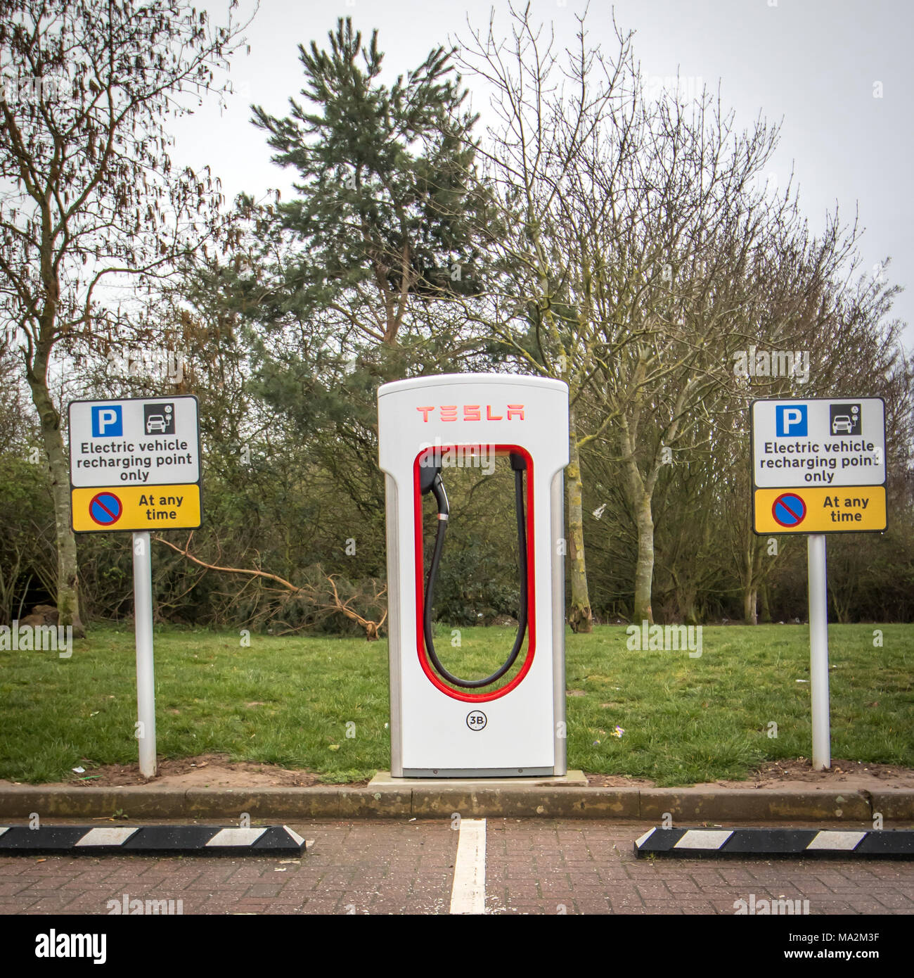 Electric car recharging points at Warwick Service Station on the M40