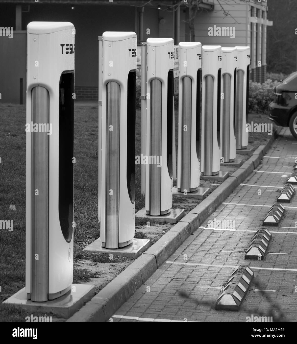 Electric car recharging points at Warwick Service Station on the M40