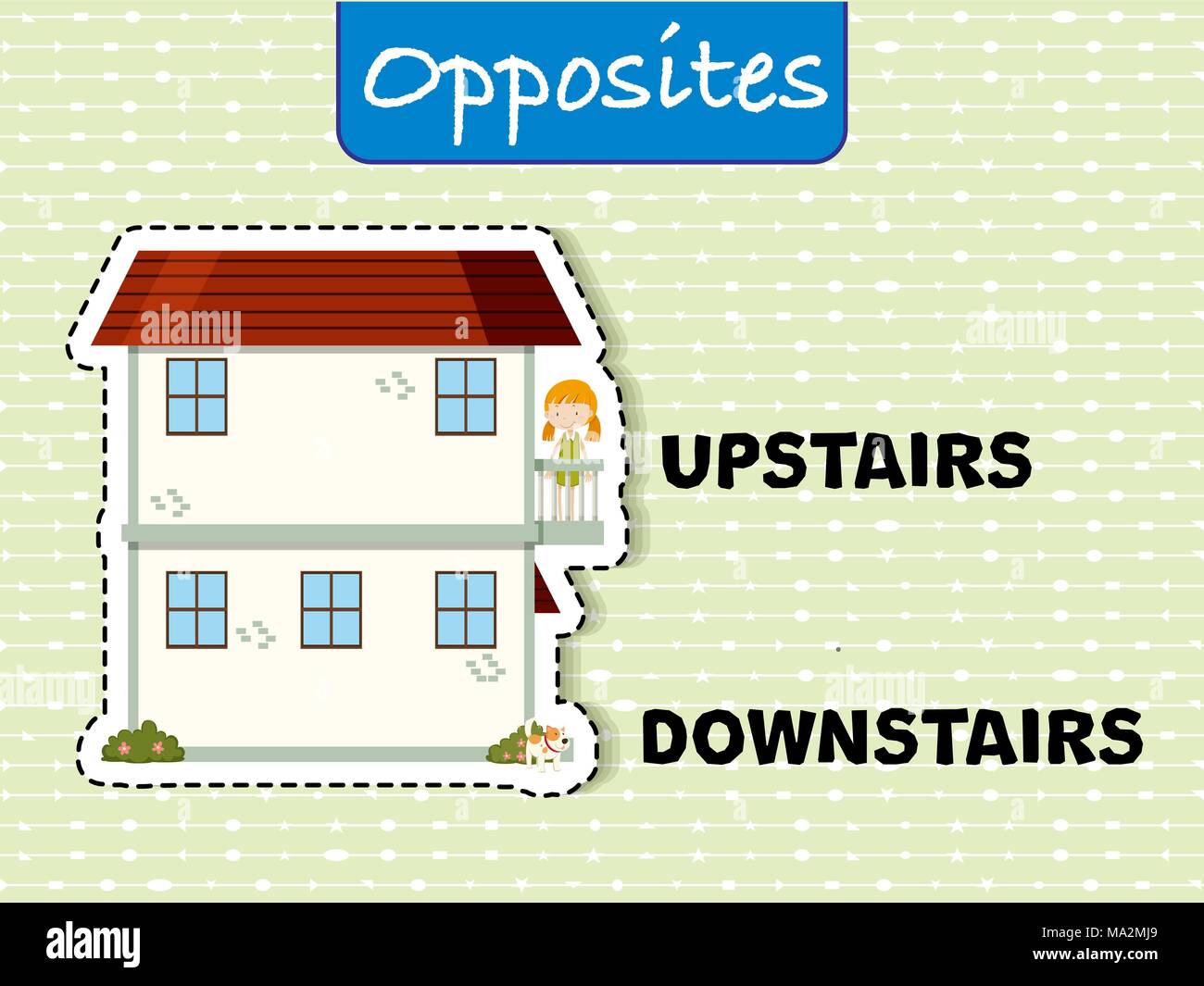 Opposite words for upstairs and downstairs illustration Stock Vector