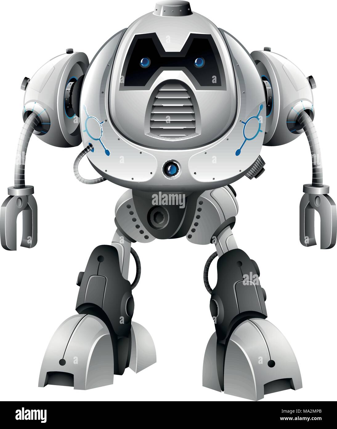 Robot with blue eyes on white background illustration Stock Vector