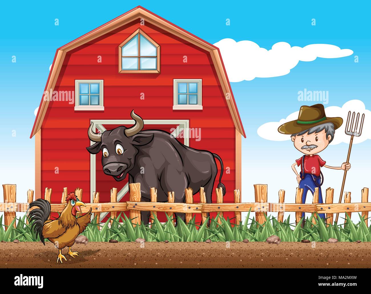 Farmer and animals on the farm illustration Stock Vector Image & Art ...