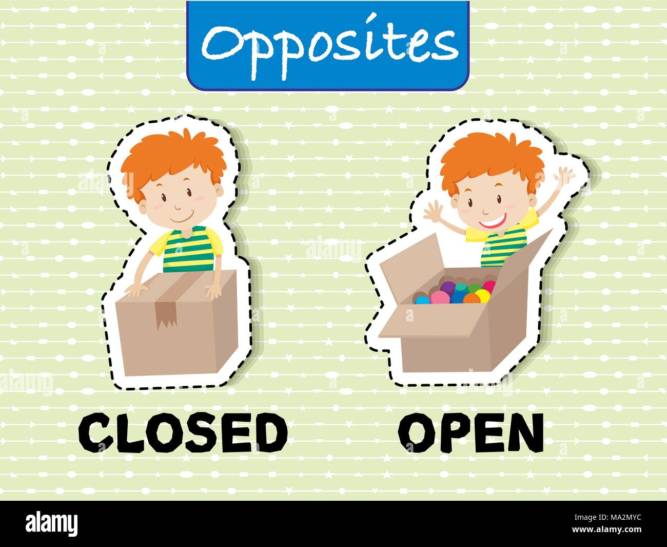Opposite words for closed and open illustration Stock Vector Image ...