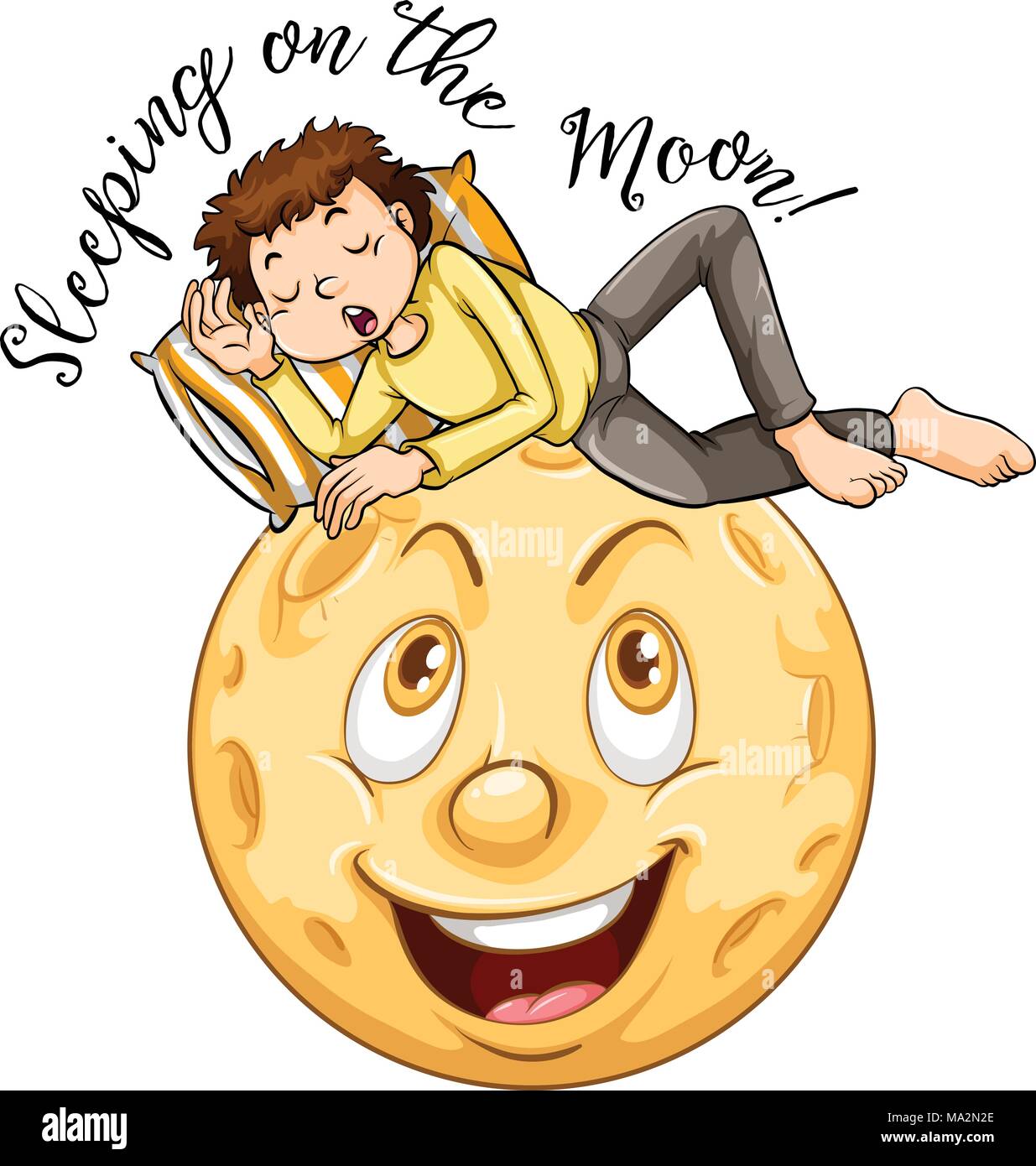 English phrase for sleeping on the moon illustration Stock Vector