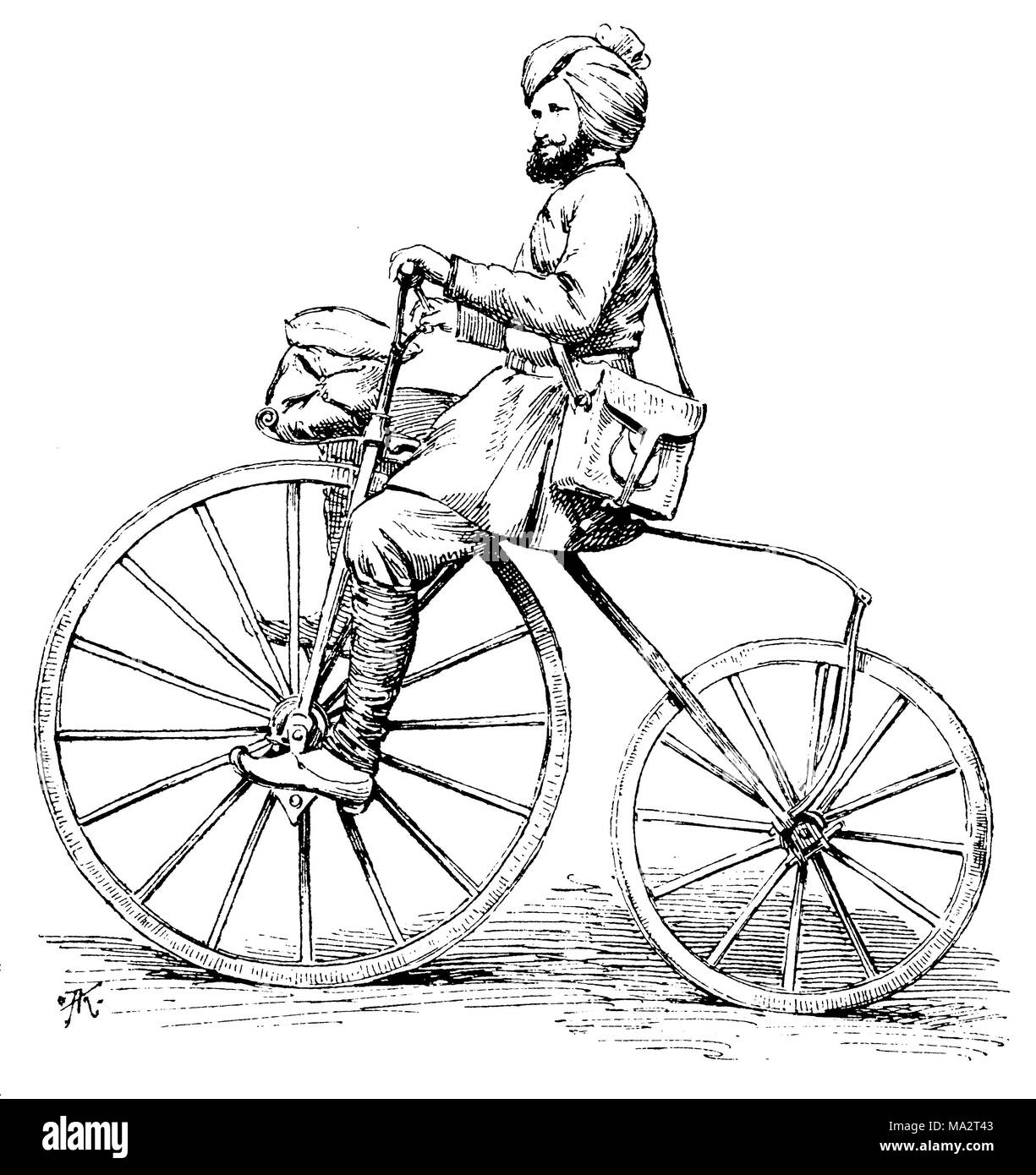 Postman with Velociped in British India Stock Photo