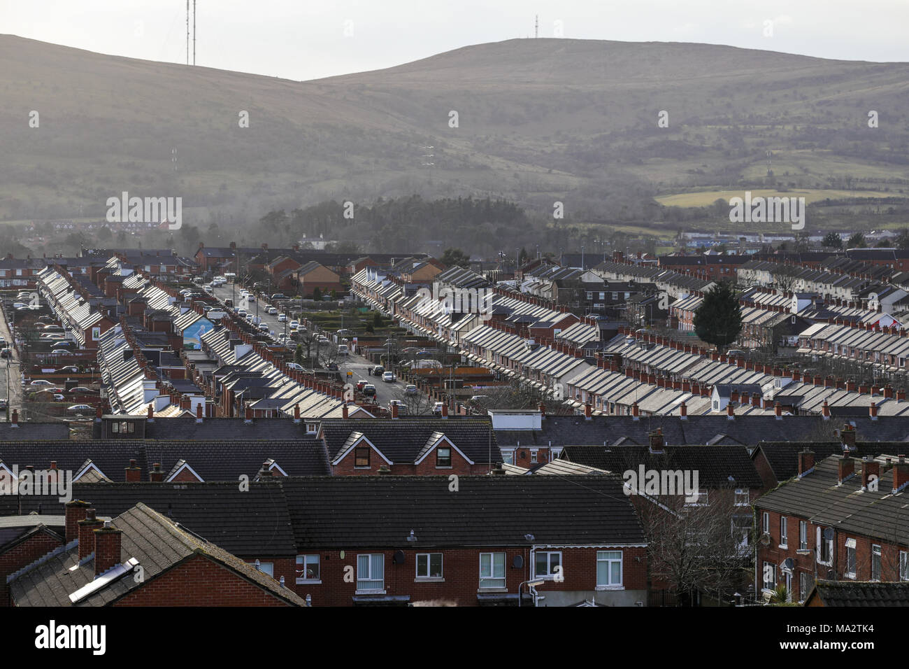 View of Ardoyne area of Belfast, mainly Catholic and Irish nationalist district in north Belfast, Northern Ireland. Stock Photo