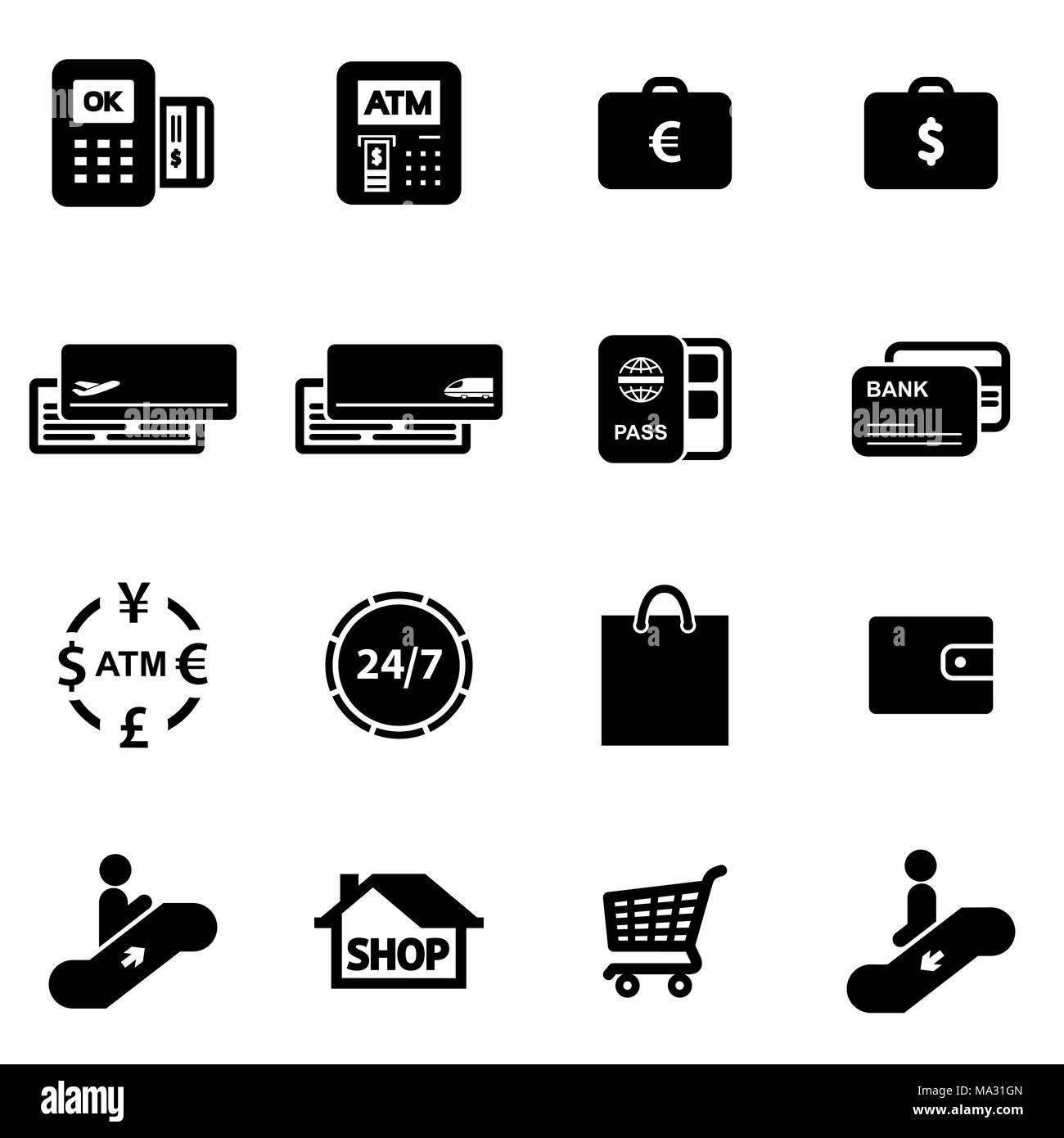 Money and finance icon set flat vector illustration. UI UX icons. Stock Vector