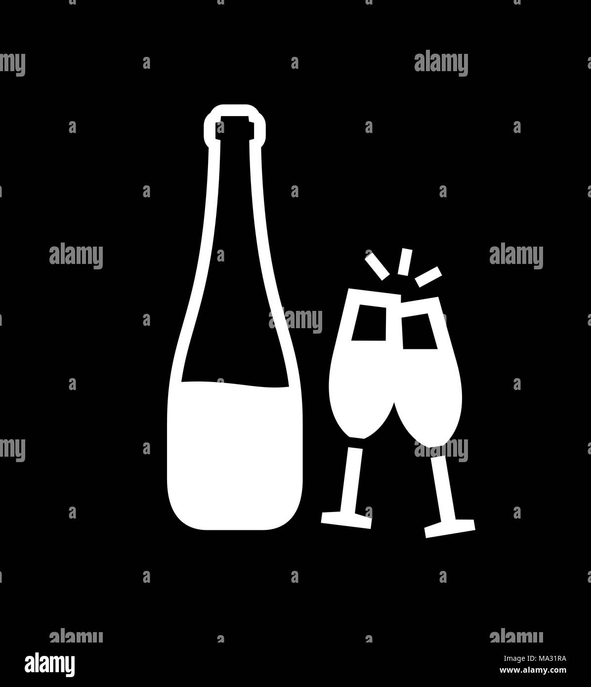Wine bottle with glasses icon simple flat style illustration. Stock Vector