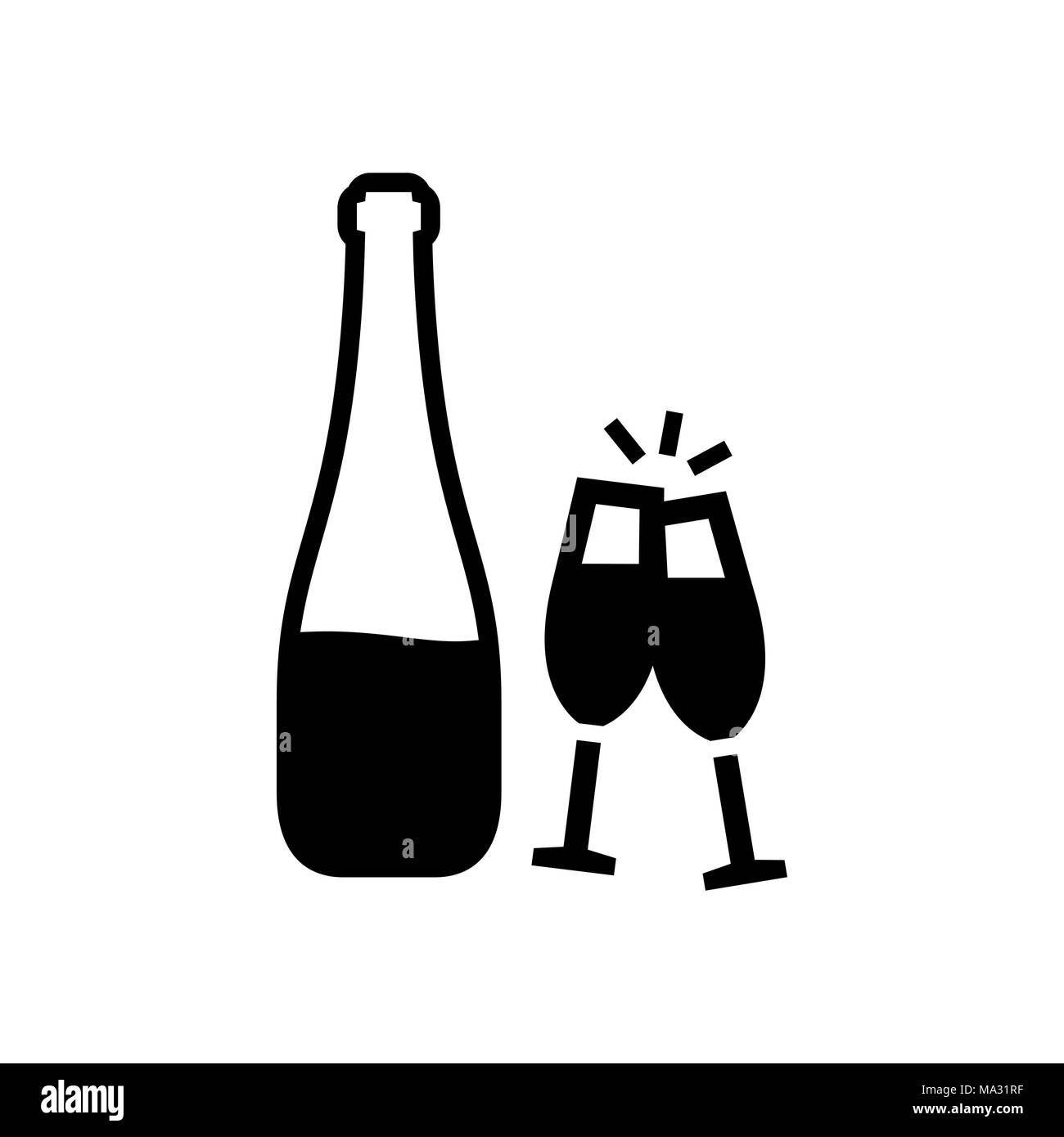Wine bottle with glasses icon simple flat style illustration. Stock Vector