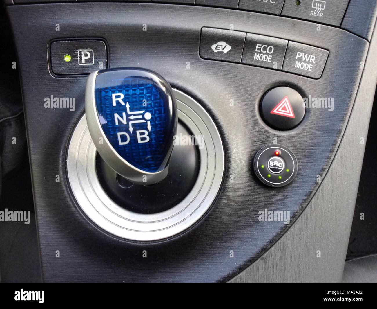 May 20, 2016 Turin, Piedmont, Italy. Transformation to LPG gas of a toyota Prius hybrid electric petrol, gas plant of the Piedmontese BRC gas equipmen Stock Photo