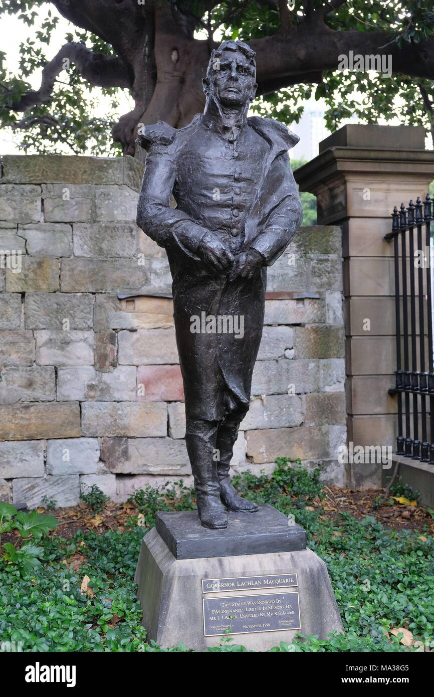Statue of Lachlan Macquarie at the Mint in Sydney donated 1998 by Fai Insurances - Macquarie was Governor of the Colony of New South Wales from 1810 - 1821 - Australia | usage worldwide Stock Photo