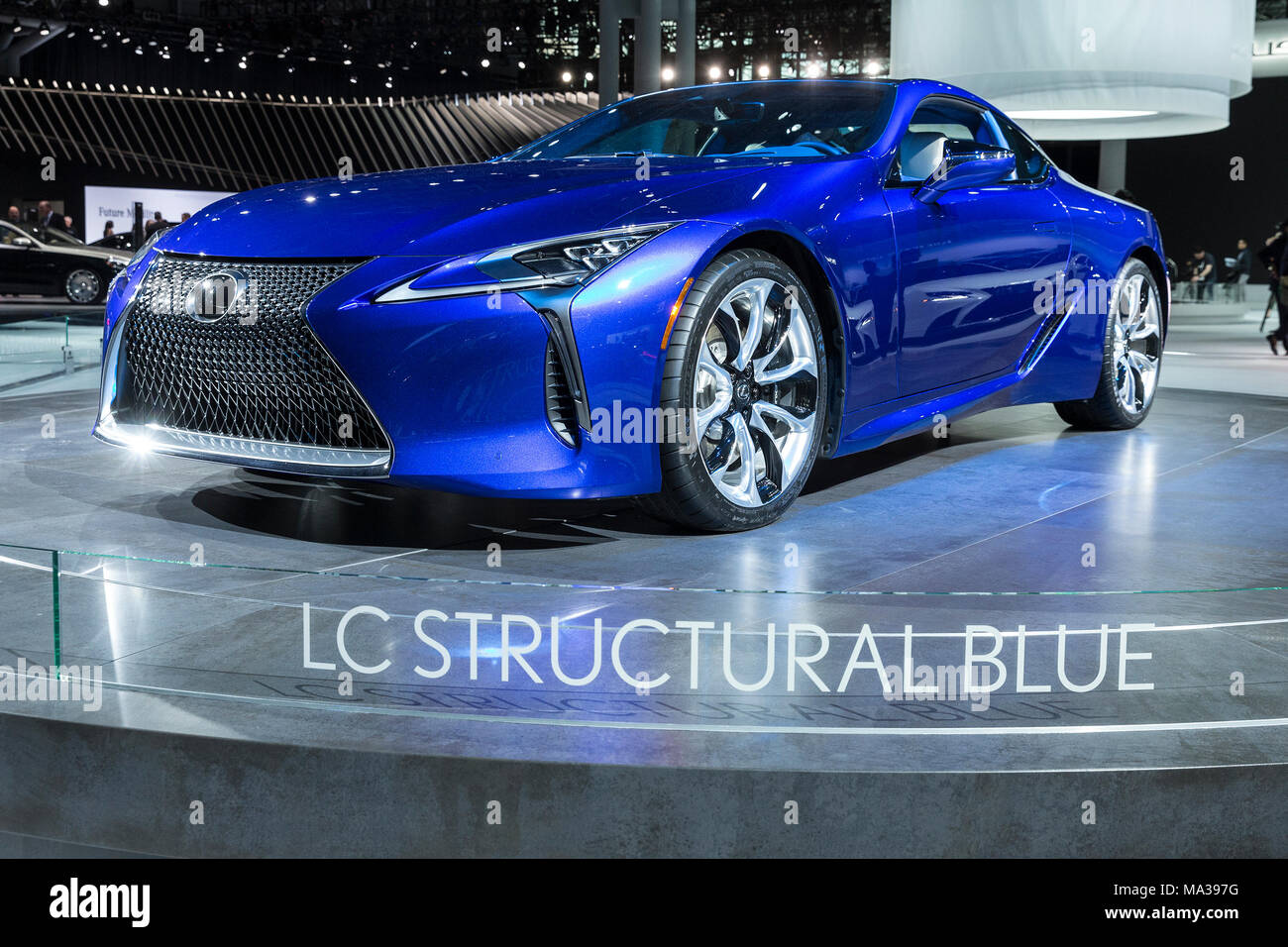 Lexus LC500 LC Structural Blue Coupe on display at 2018 New York