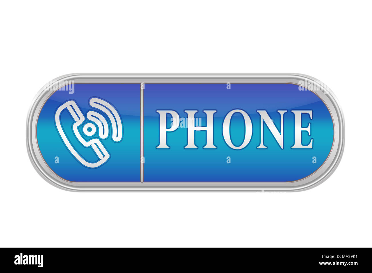 Oblong volume button of blue color with the icon and the inscription ...