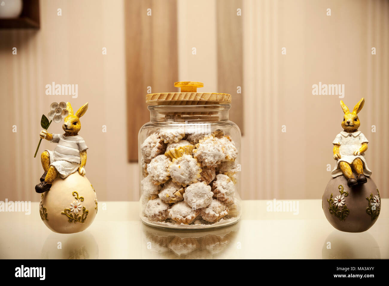 easter cakes in jar with easter decoration Stock Photo
