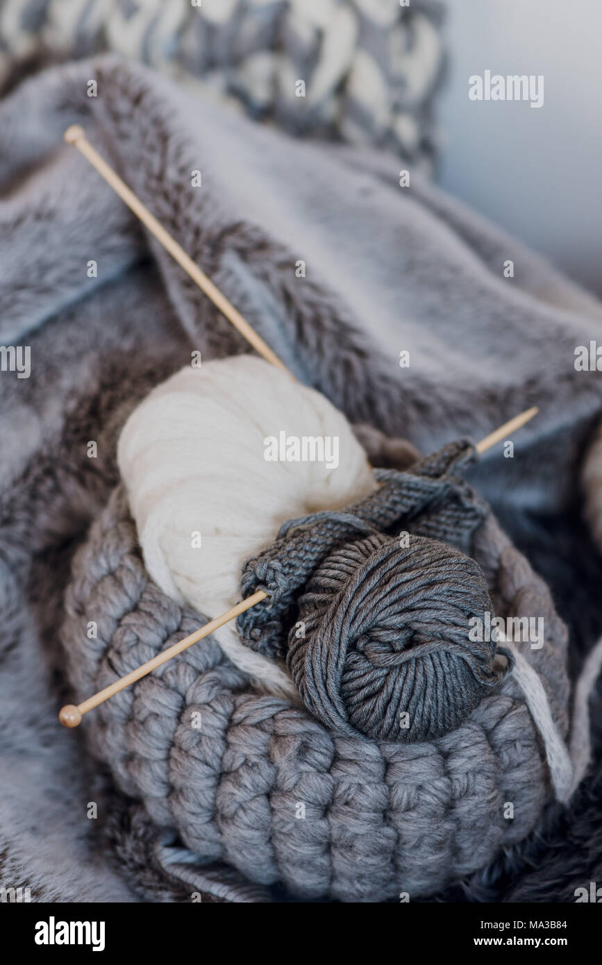 Knitting things,wool and needles, Stock Photo