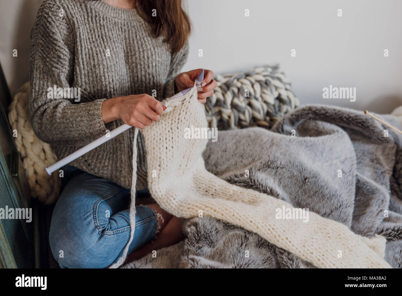 Young woman knits,detail, Stock Photo