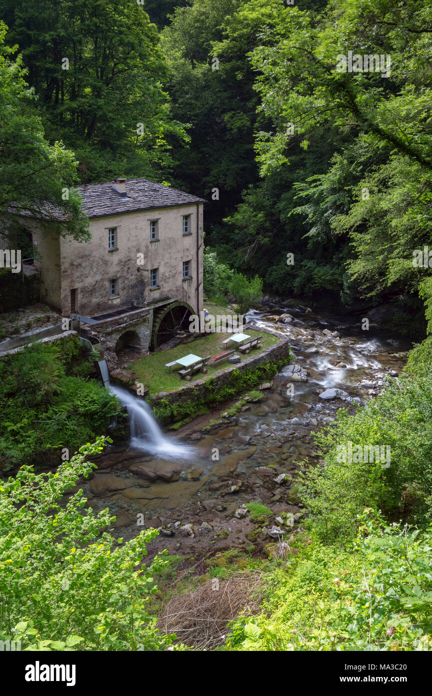 The river Breggia at the Bruzella mill, Muggio Valley, Mendrisio District, Canton Ticino, Switzerland. Stock Photo
