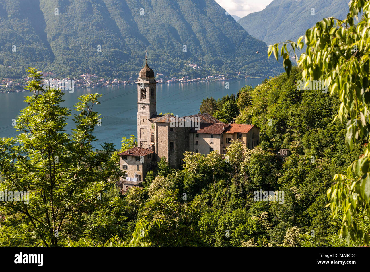 Ossuccio village, Santa Maria del Soccorso church on the Como lake. Lombardy, Italy, provence of Como Stock Photo