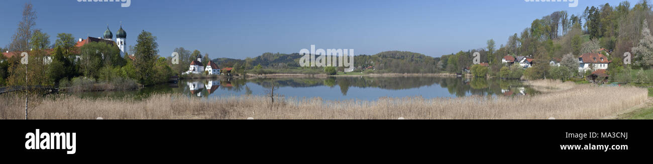 Abbey of Seeon at the lake Klostersee, Seeon-Seebruck, Chiemgau, Upper Bavaria, Bavaria, South Germany, Germany, Stock Photo