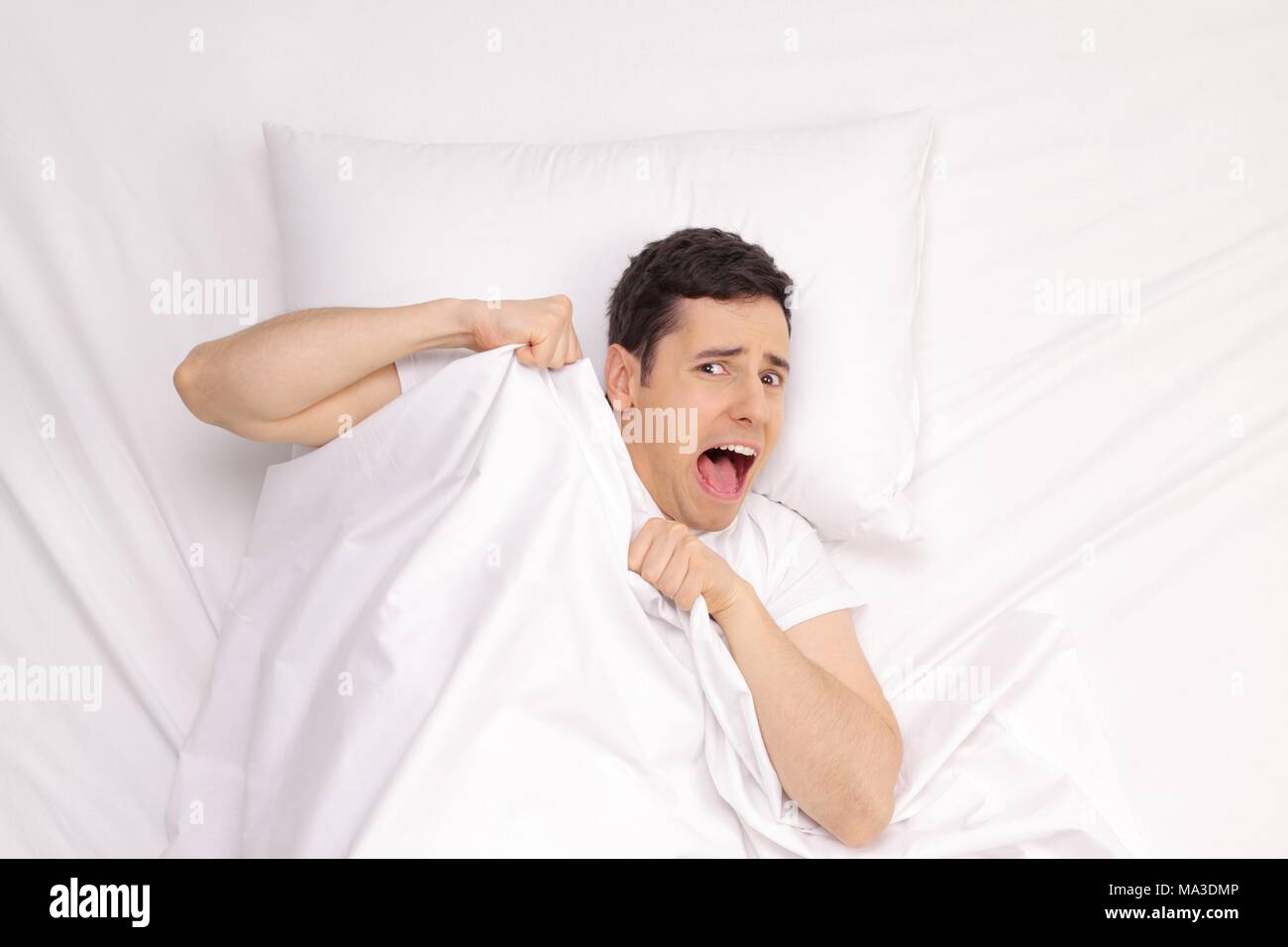 Man Screaming And Looking Terrified Stock Photo - Download Image