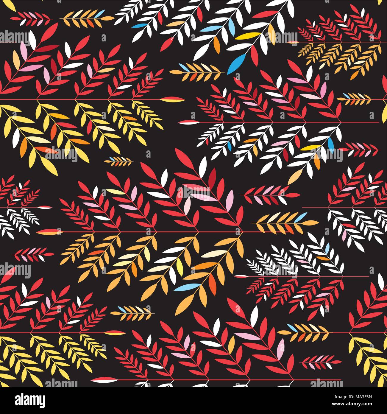 Vector autumn pattern from different leaves on a black background Stock Vector