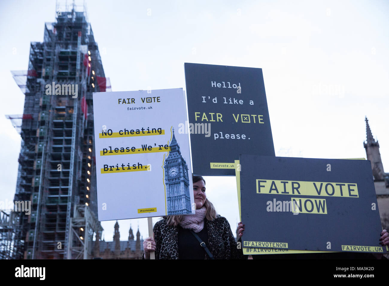 London, UK. 29th March, 2018. Supporters of the Fair Vote Project, set up to support whistleblowers Christopher Wylie and Shahmir Sanni and to ensure that evidence of unfair voting by either side in the referendum regarding the UK’s membership of the European Union is exposed, hold a rally in Parliament Square. Credit: Mark Kerrison/Alamy Live News Stock Photo