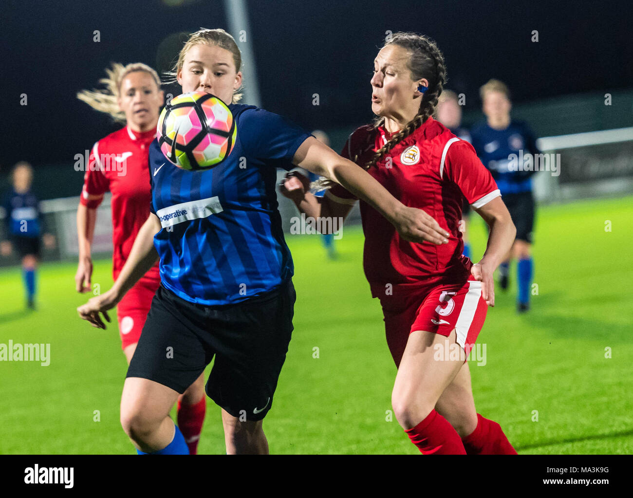 Averly Essex, 29th March 2018, BBC Essex Women;s Cup final, Brentwood Town Ladies, in blue,  (0) Vs C&K Basildon  (7) in red Credit Ian Davidson Alamy Live News Stock Photo