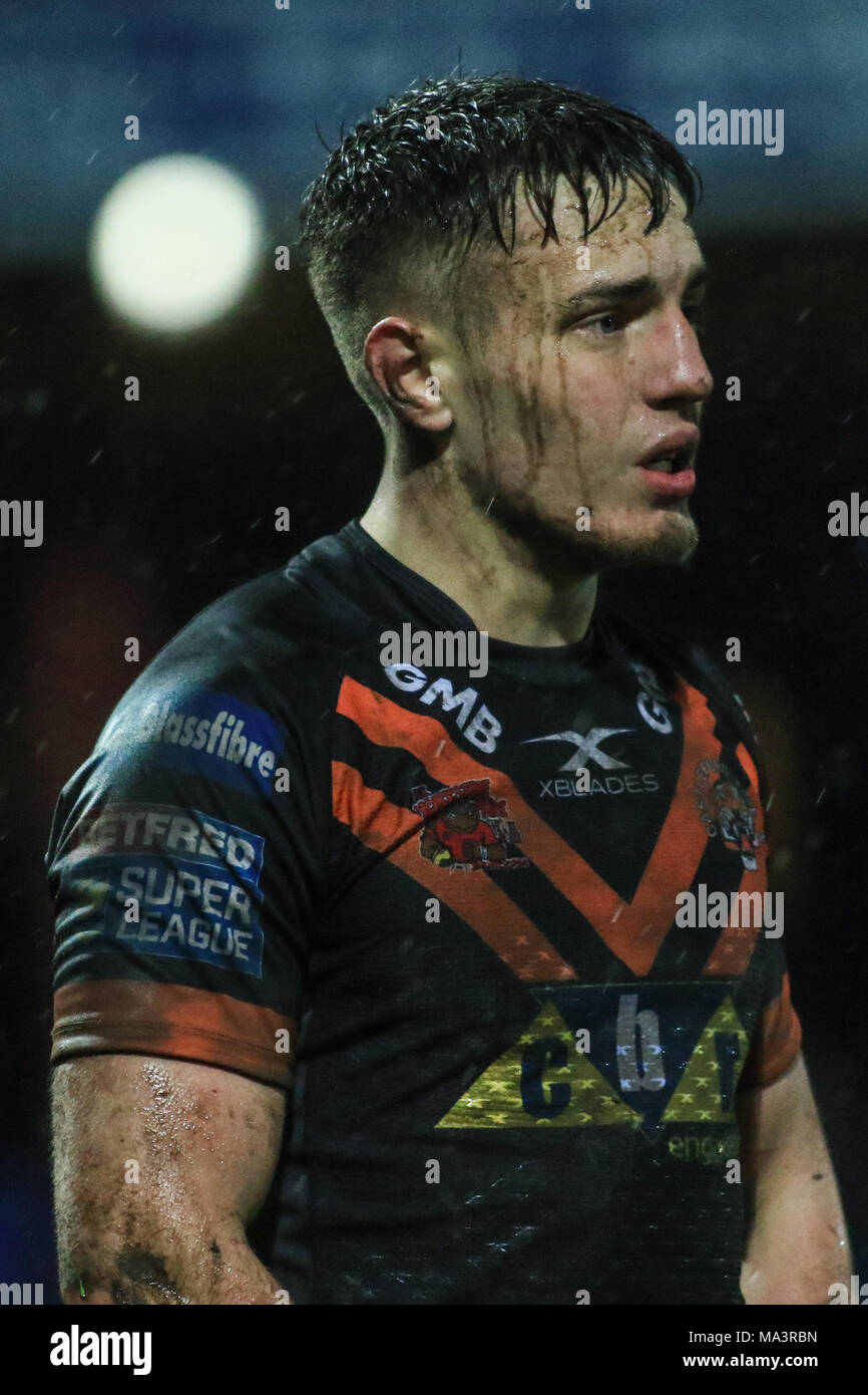 Wakefield, UK. 29th March 2018 , Mobile RocketStadium, Wakefield, England; Betfred Super League rugby, Wakefield Trinity v Castleford Tigers; Jake Trueman of Castleford Tigers Credit: News Images/Alamy Live News Stock Photo