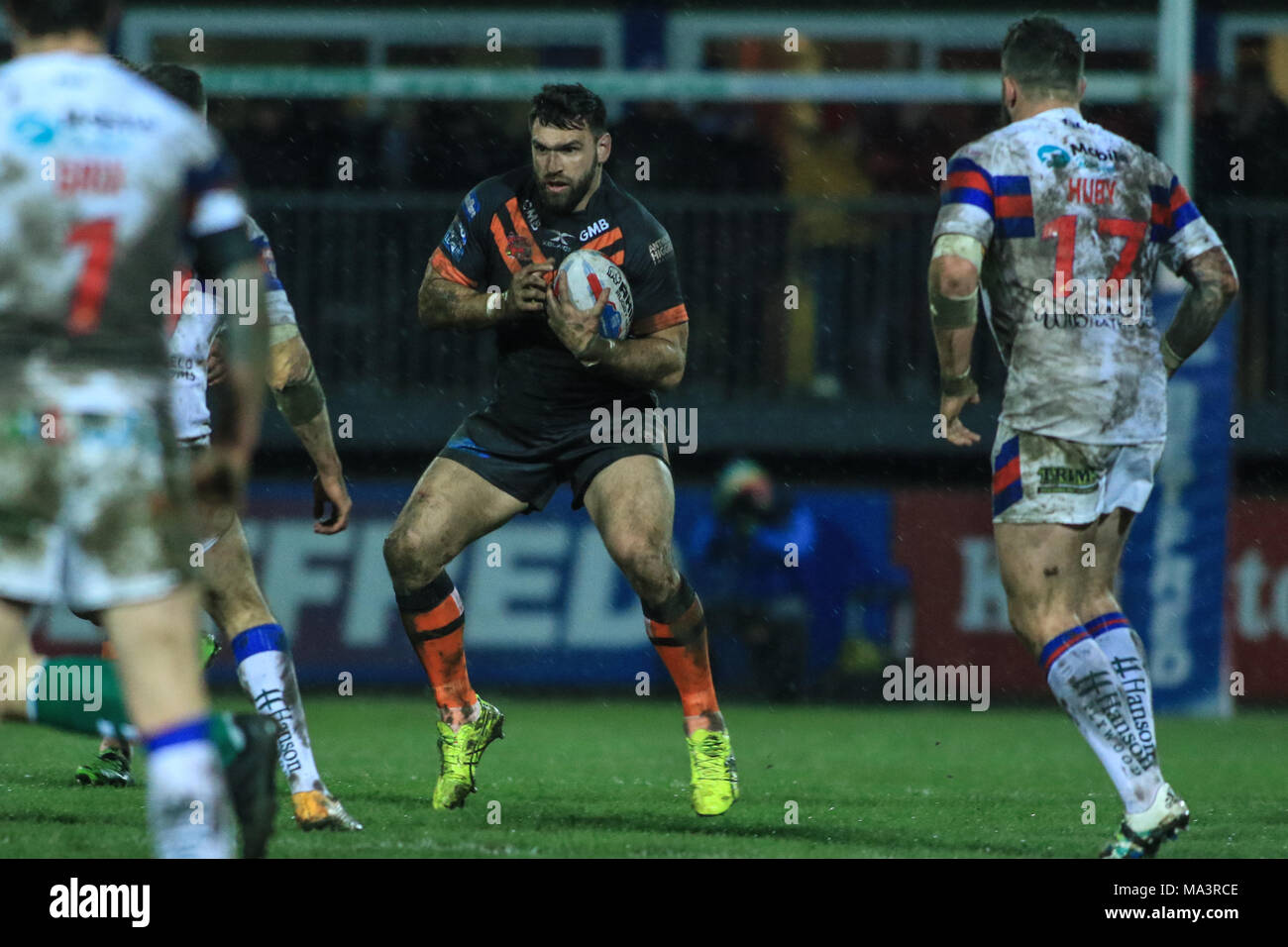 Wakefield, UK. 29th March 2018 , Mobile RocketStadium, Wakefield, England; Betfred Super League rugby, Wakefield Trinity v Castleford Tigers; Matt Cook of Castleford Tigers Credit: News Images/Alamy Live News Stock Photo
